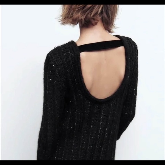 Zara Open Back Tweed Sweater Mini Dress Size S - Picture 4 of 6